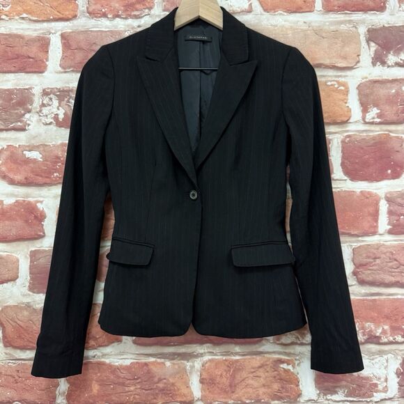Elie Tahari Jacket Women's XXS Petite Black Blue Pinstriped Career Work Blazer - Picture 6 of 8